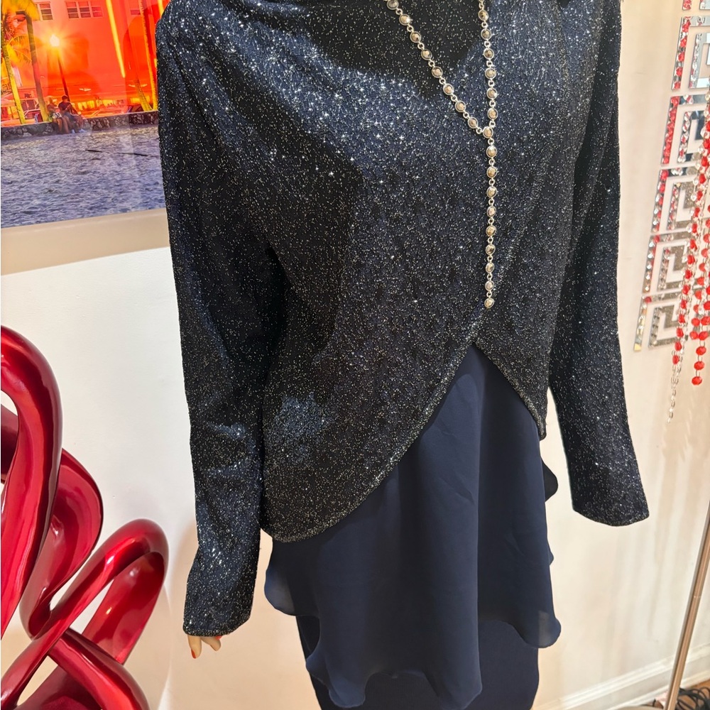 St. John metallic navy blue embellished evening set 12 L novelty